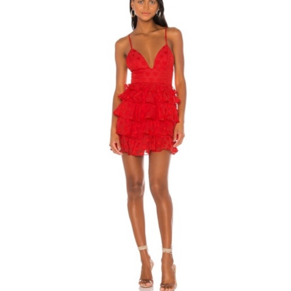 NWT NBD Roxanne Mini Dress Red Hearts Ruffles